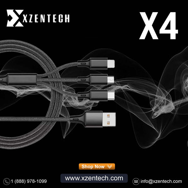 3 in 1 Braid USB Charging Cable X4 Black