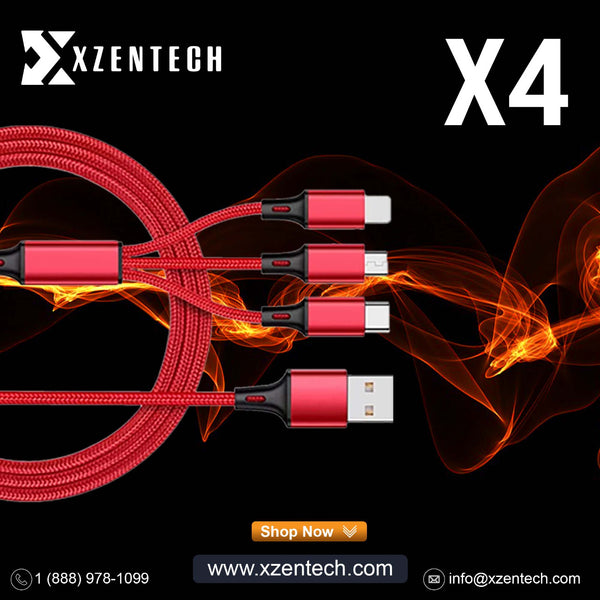 3 in 1 Braid USB Charging Cable X4 Red